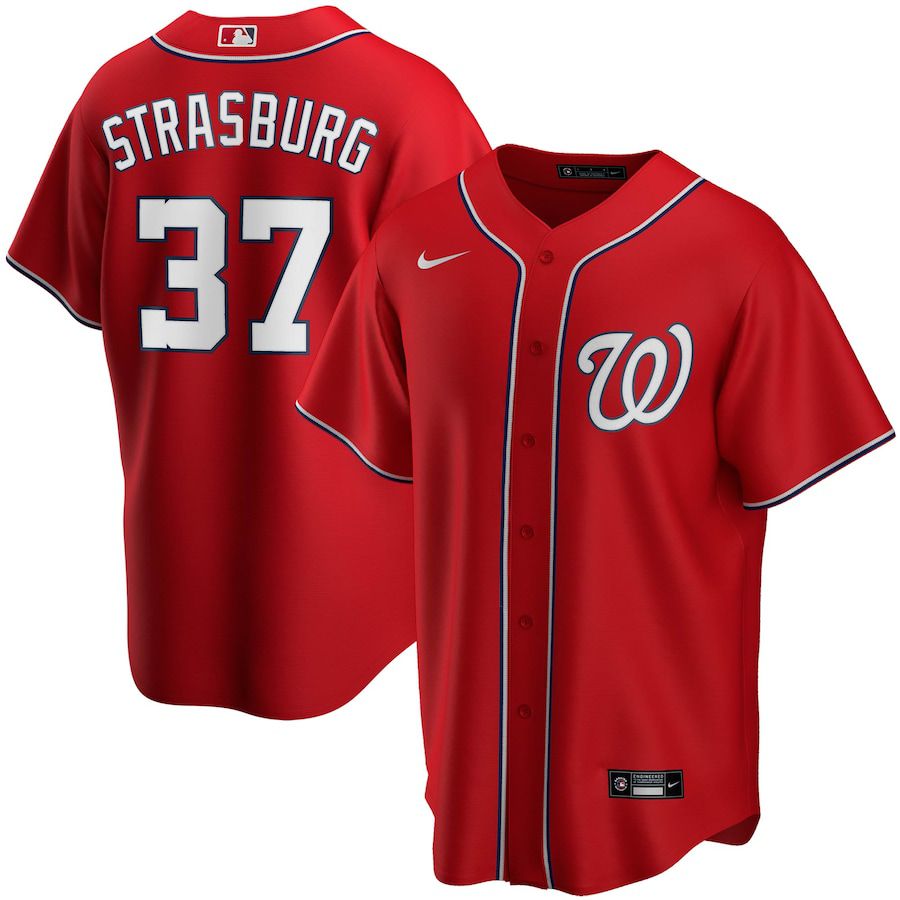 Cheap Mens Washington Nationals 37 Stephen Strasburg Nike Red Alternate Replica Player Name MLB Jerseys
